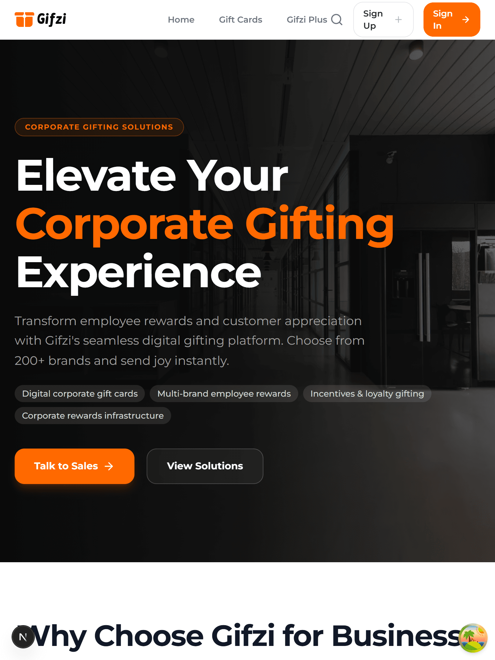 Tablet view of Gifzi Corporate