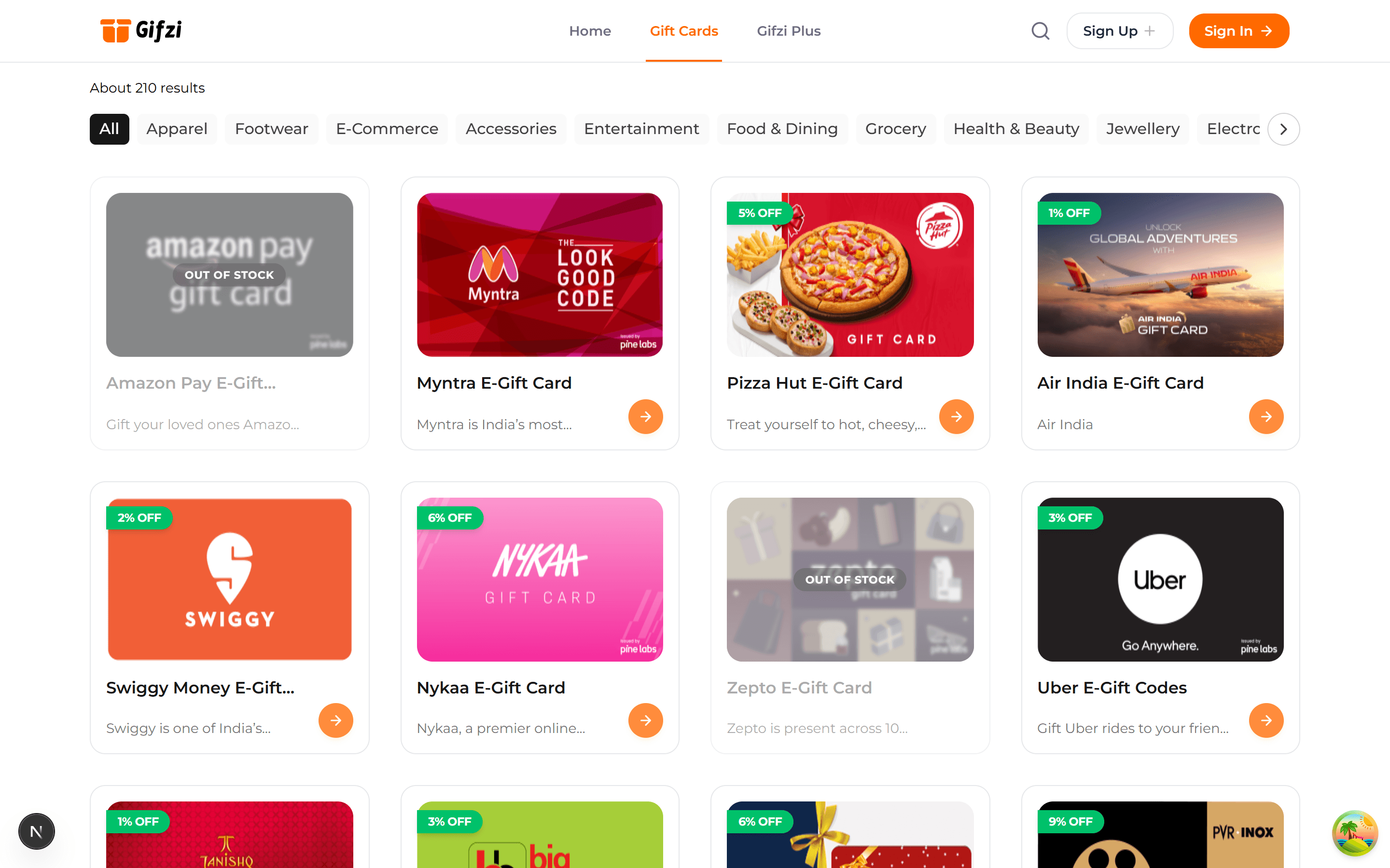 Desktop view of Gifzi Gift Cards
