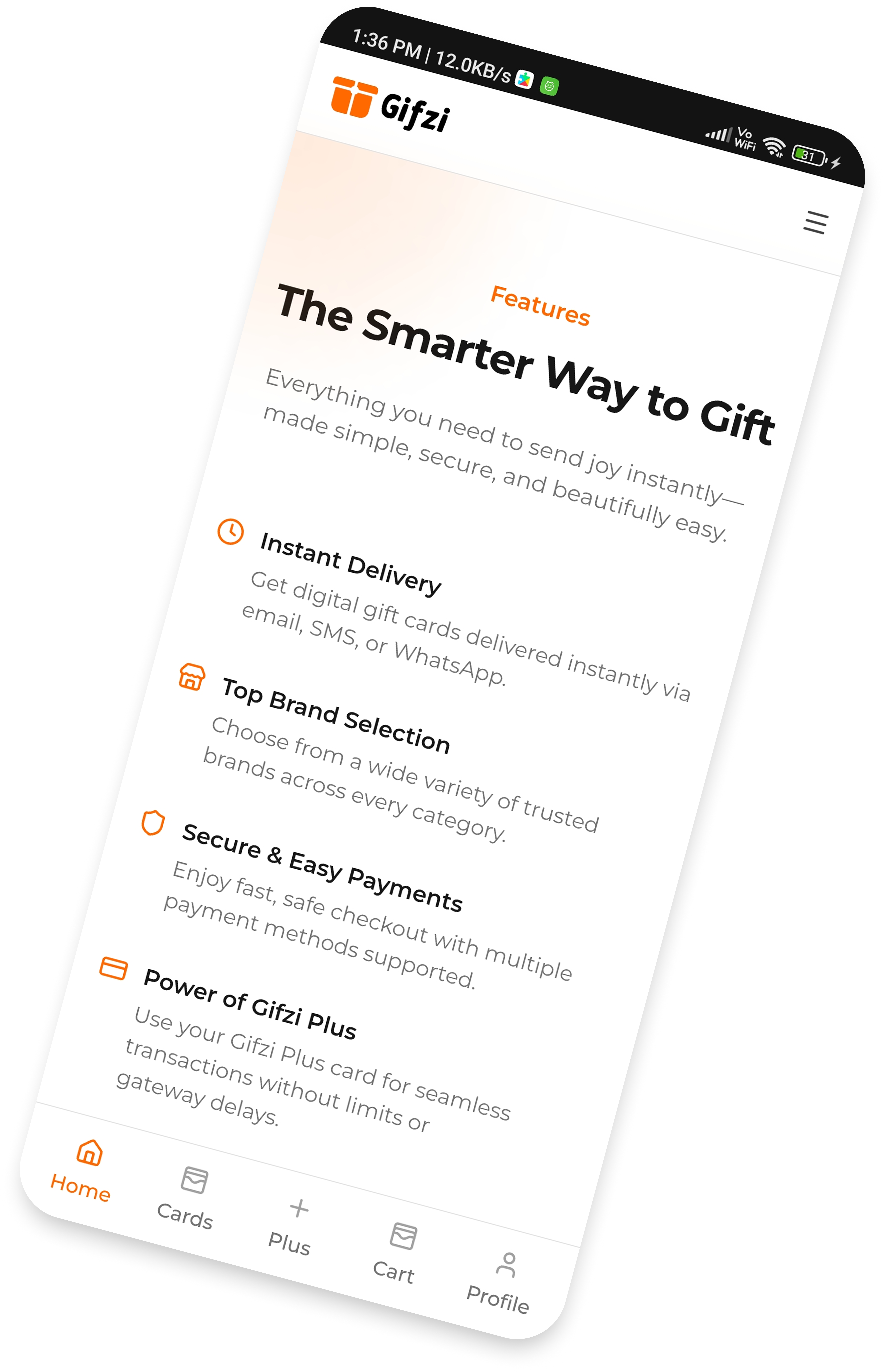 App interface showing features